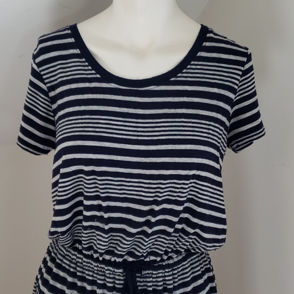 Olive & Oak Women's Navy & Gray Stripe Drawstring Waist Shirt Dress, Size M - Picture 6 of 16